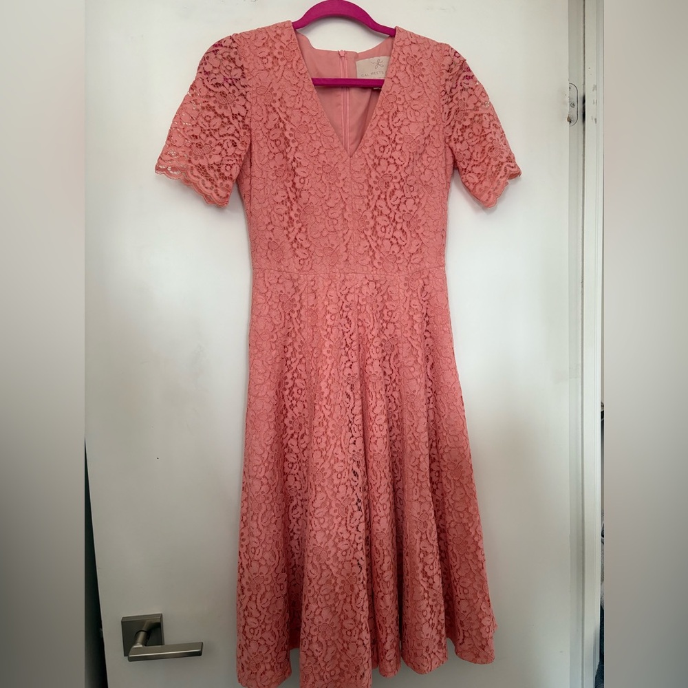 Gal Meets Glam Coral Lace Midi Dress